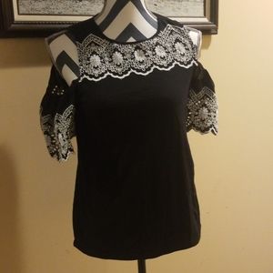 LOFT Cold Shoulder Embroidered Top